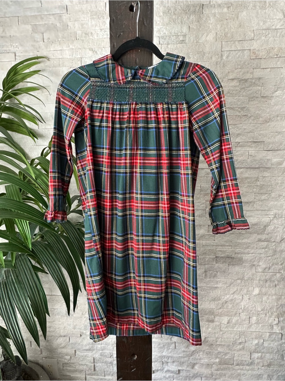 Petite Plume Plaid Smocked Long-Sleeve Dress Green/Red Plaid Girls Dress 8